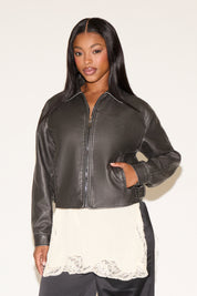FADED VEGAN LEATHER COAT WITH BELTED SIDES