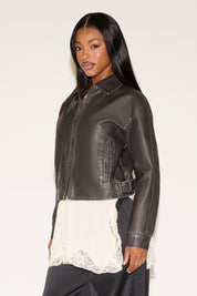FADED VEGAN LEATHER COAT WITH BELTED SIDES