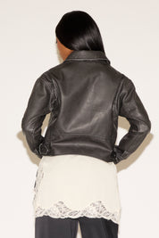FADED VEGAN LEATHER COAT WITH BELTED SIDES