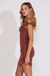 OFF SHOULDER MINI DRESS W DRAWSTRINGS