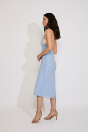 PLAID PRINT HALTER TIE BACK MAXI DRESS