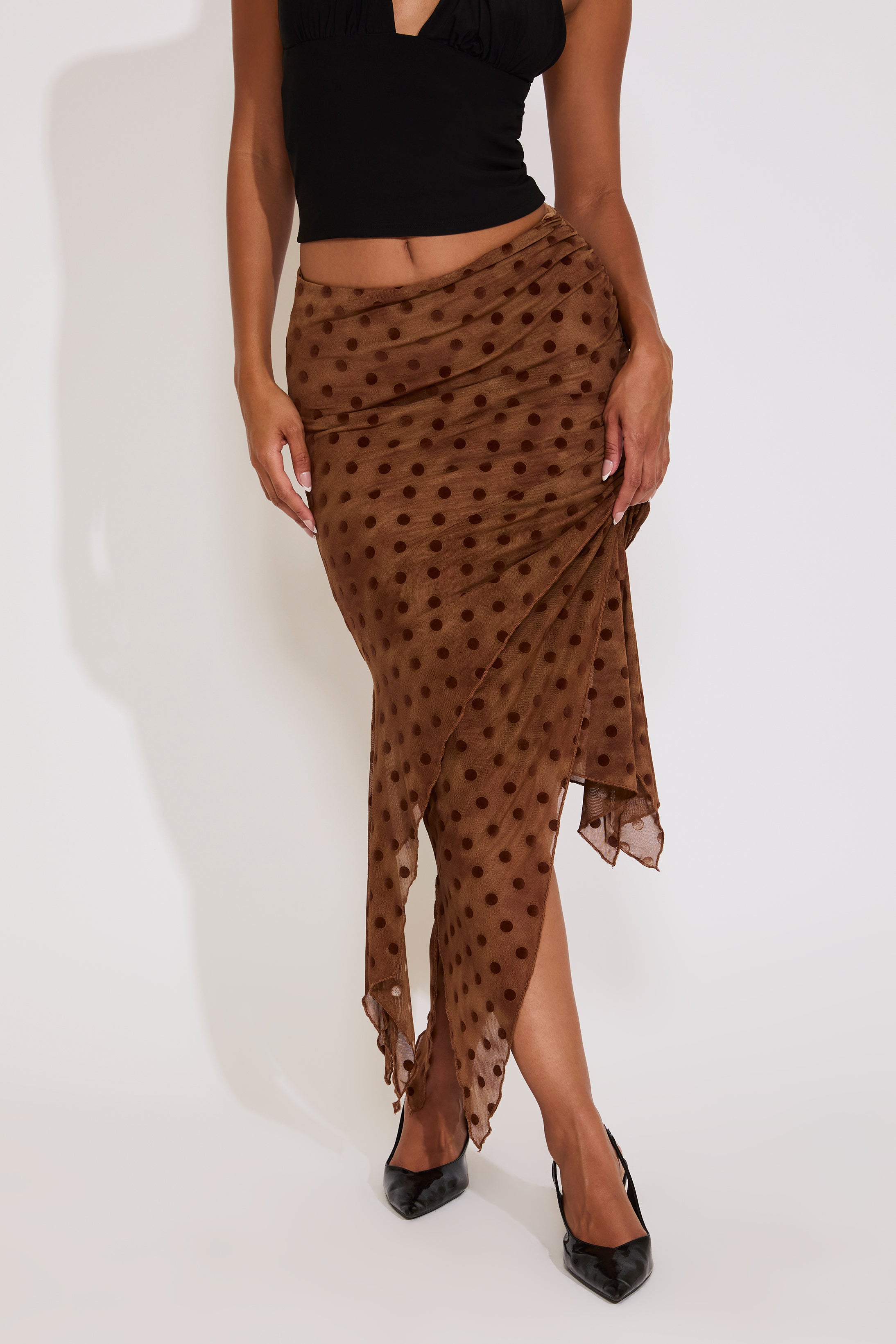 ASYMMETRICAL MERROW HEM MIDI SKIRT