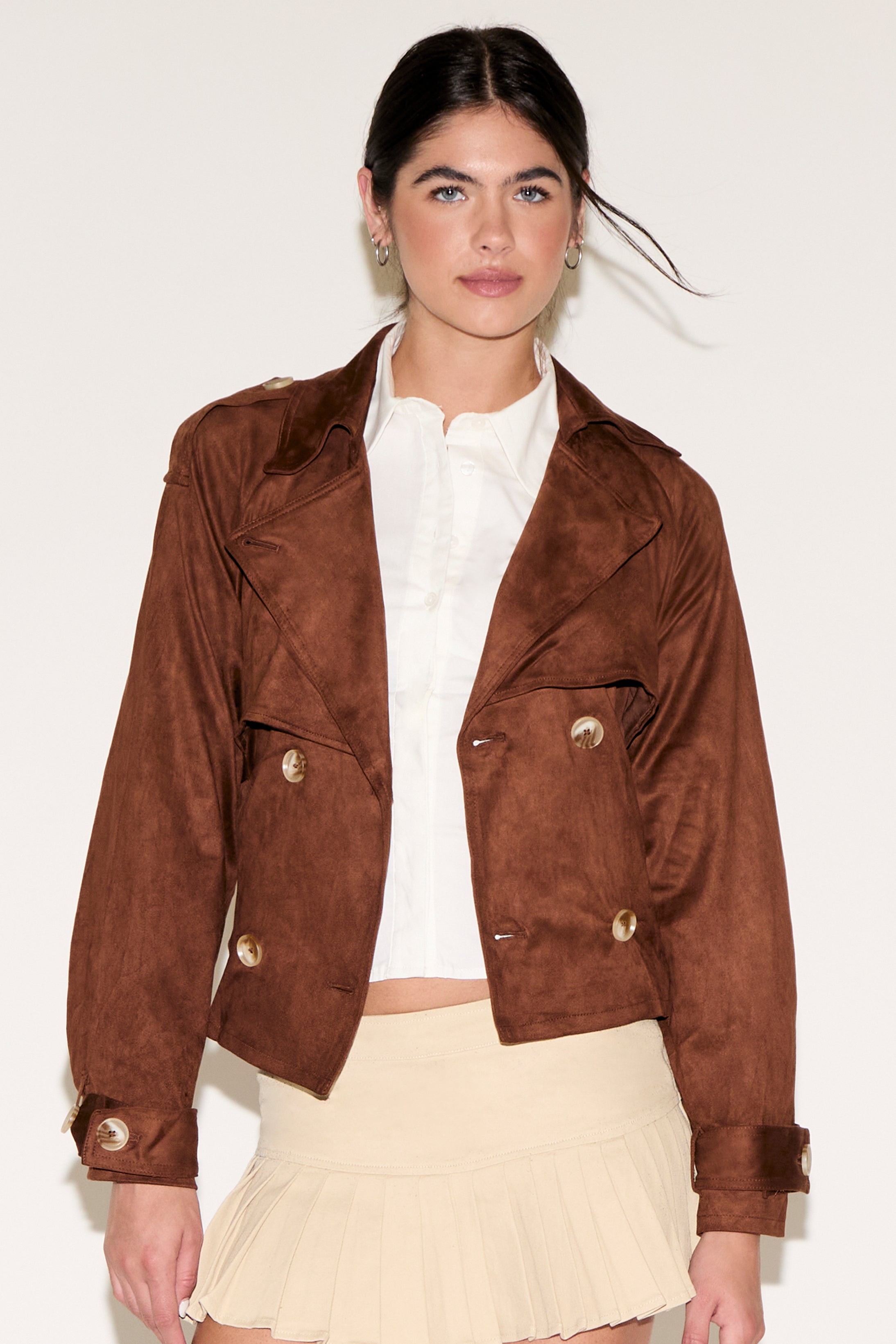 DOUBLE BREASTED CROPPED TRENCH COAT WITH TIE – Tenshoppe-store