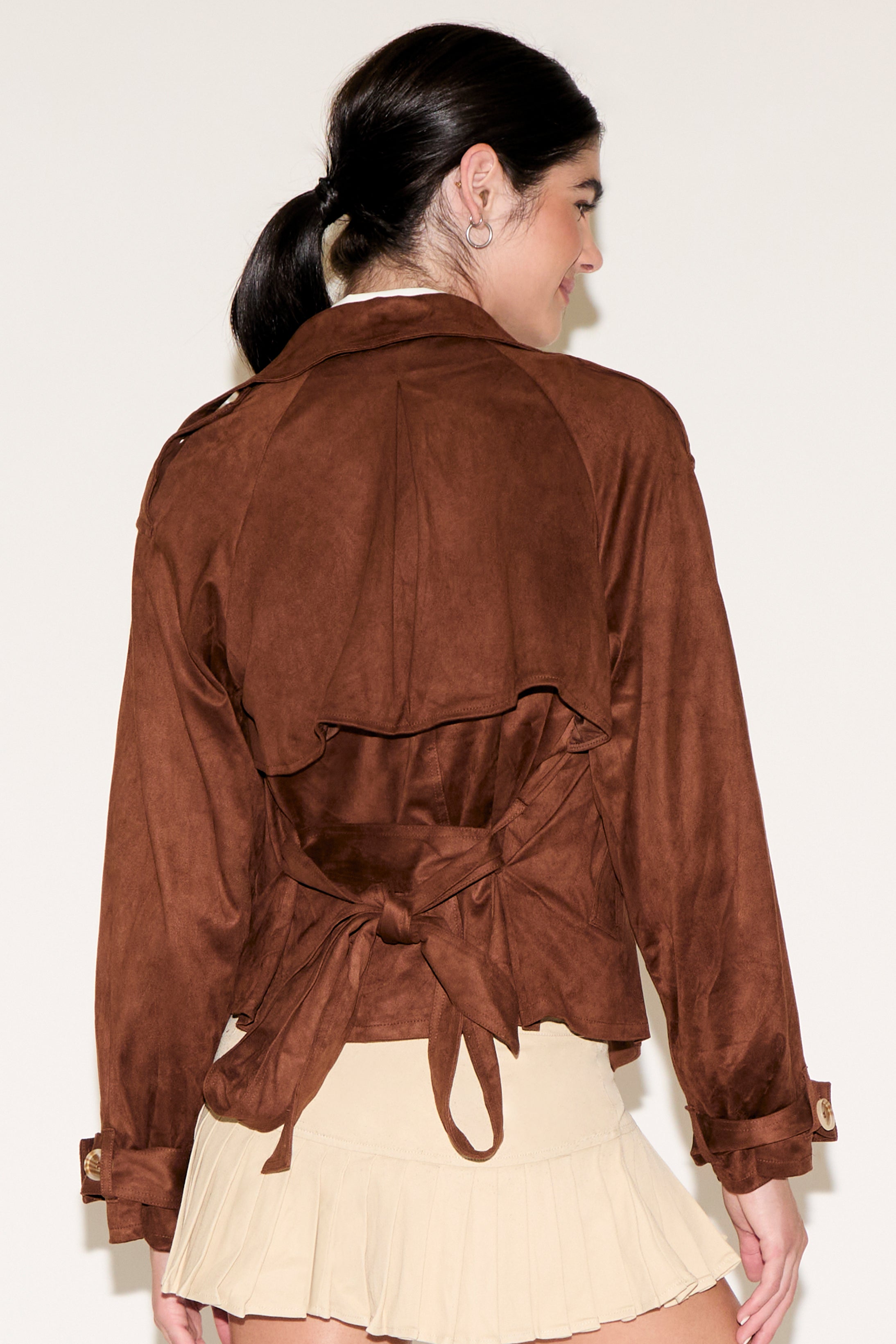DOUBLE BREASTED CROPPED TRENCH COAT WITH TIE