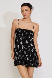 SMOCKED FLORAL PRINTED TIERED FLOWY ROMPER