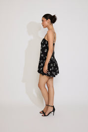 SMOCKED FLORAL PRINTED TIERED FLOWY ROMPER