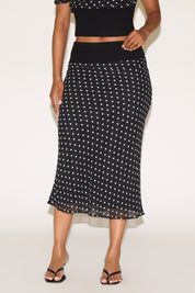 POLKA DOT OVERLAY RIB WAIST MIDI SKIRT
