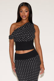 COWL NECK POLKA DOT RIB FINISH SLEEVELESS TOP