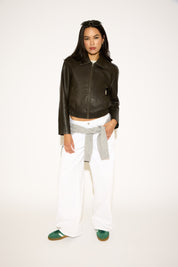 WASH EFFECT VEGAN LEATHER ZIP UP JACKET