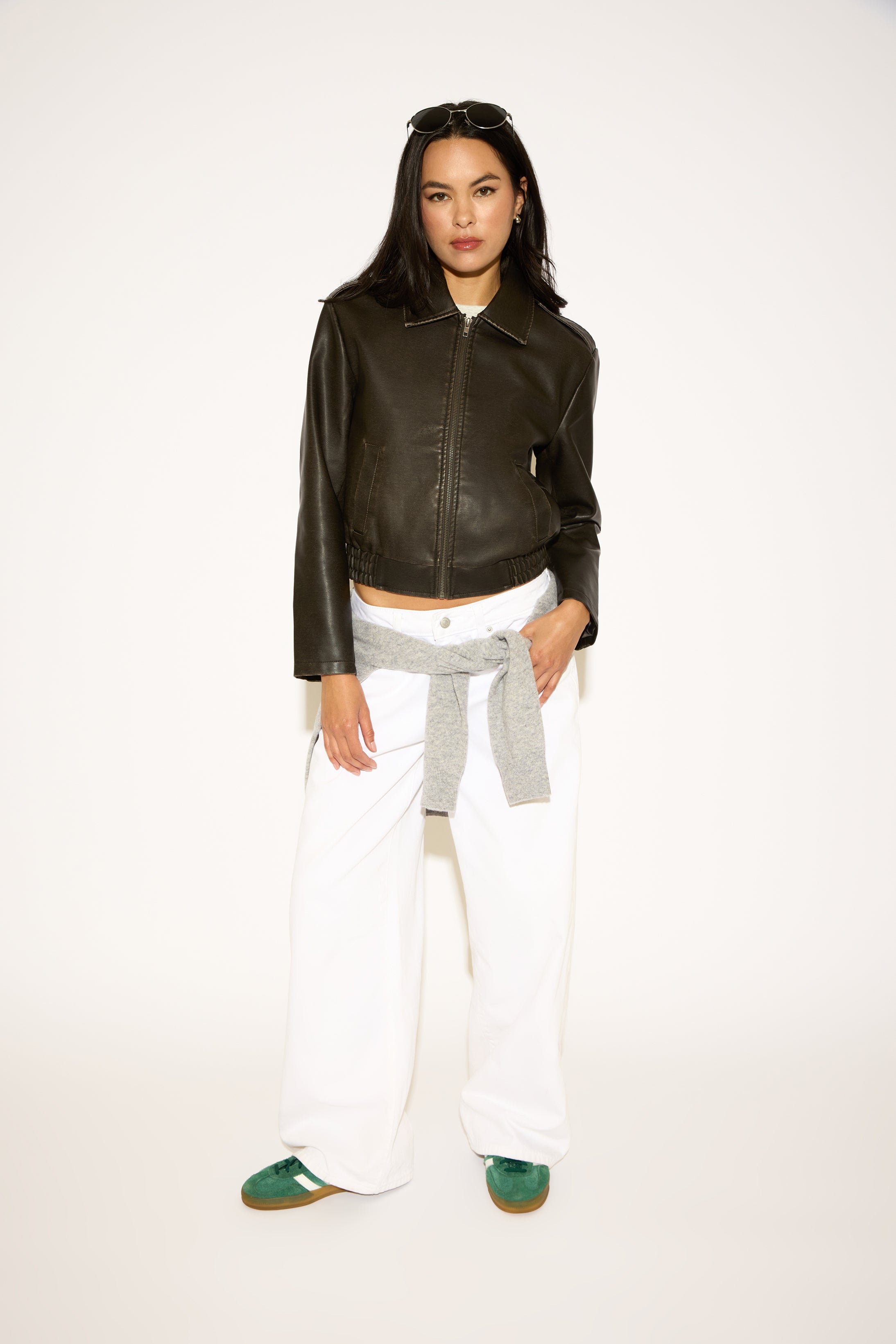 WASH EFFECT VEGAN LEATHER ZIP UP JACKET