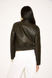 WASH EFFECT VEGAN LEATHER ZIP UP JACKET