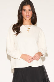 ROUND NECK DROP SHOULDER RAW EDGE SWEATER