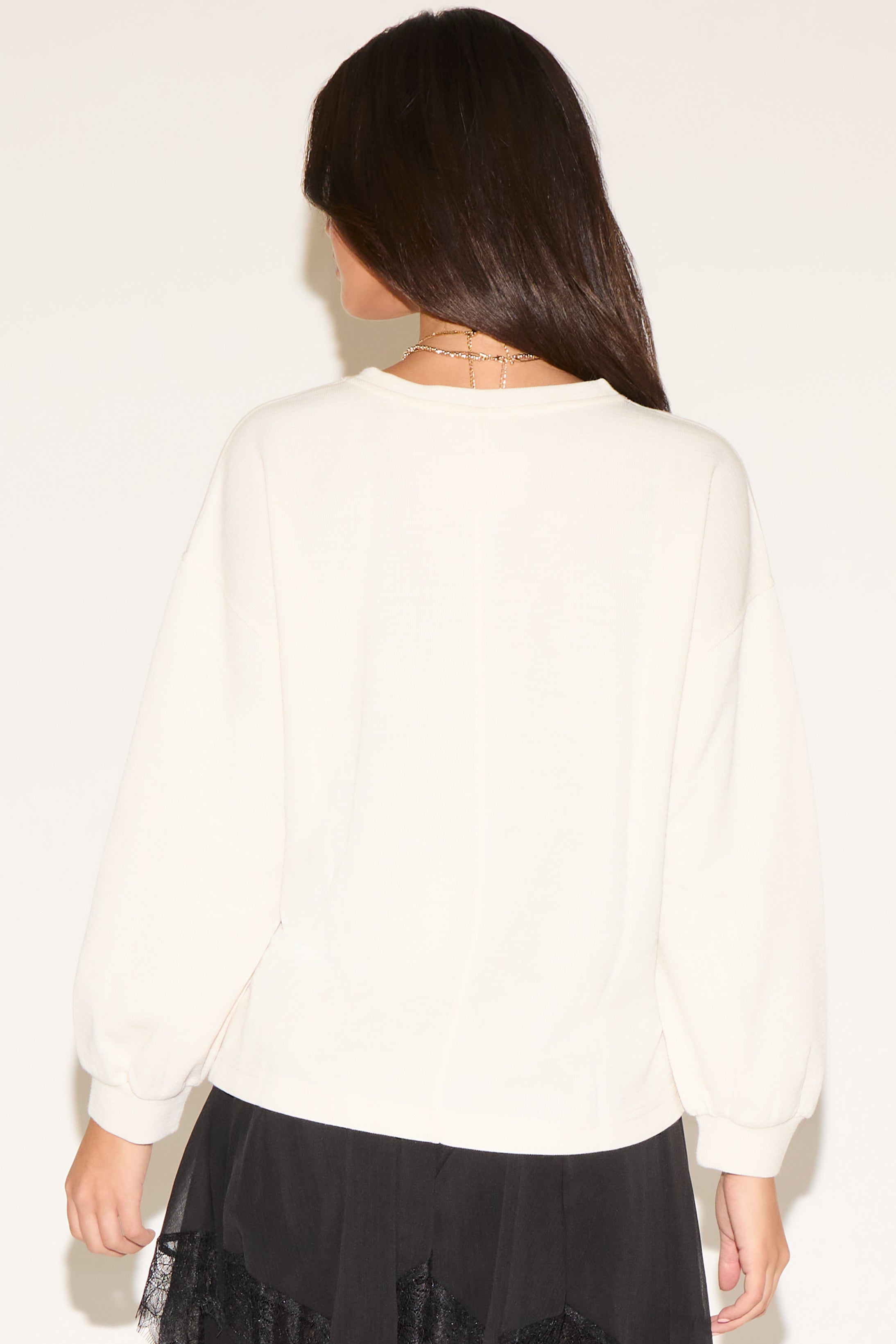 ROUND NECK DROP SHOULDER RAW EDGE SWEATER