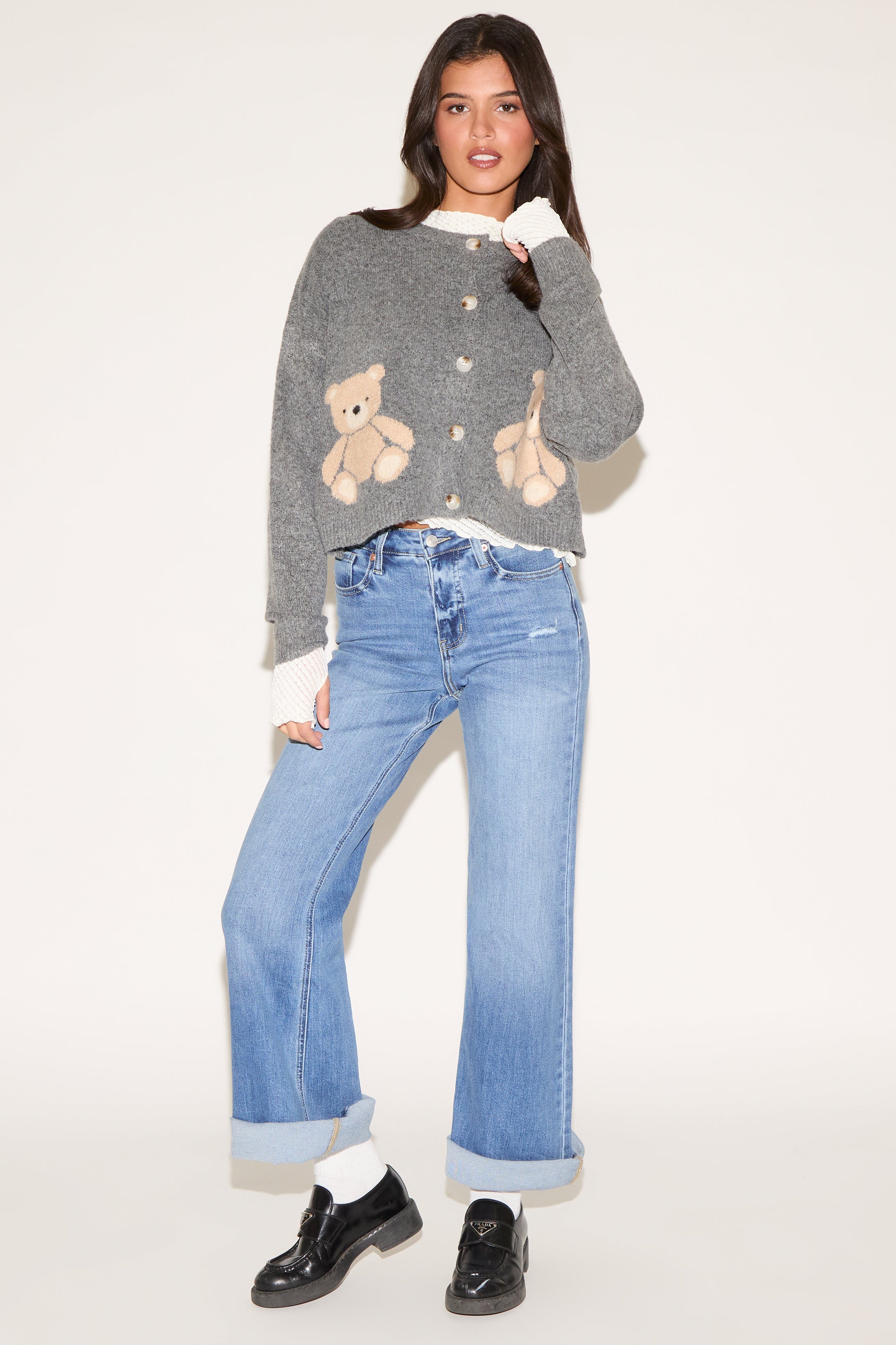 TWO BEARS BUTTON UP LONG SLEEVE CARDIGAN