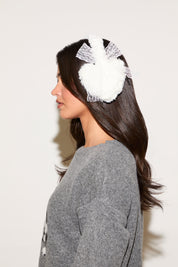 LACE BOW DETAIL HEART SHAPED FURRY EAR MUFFS