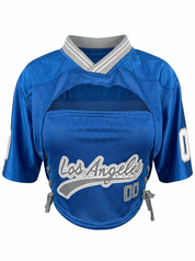 Ghost cut image of a blue Los Angeles jersey on a white background. 
