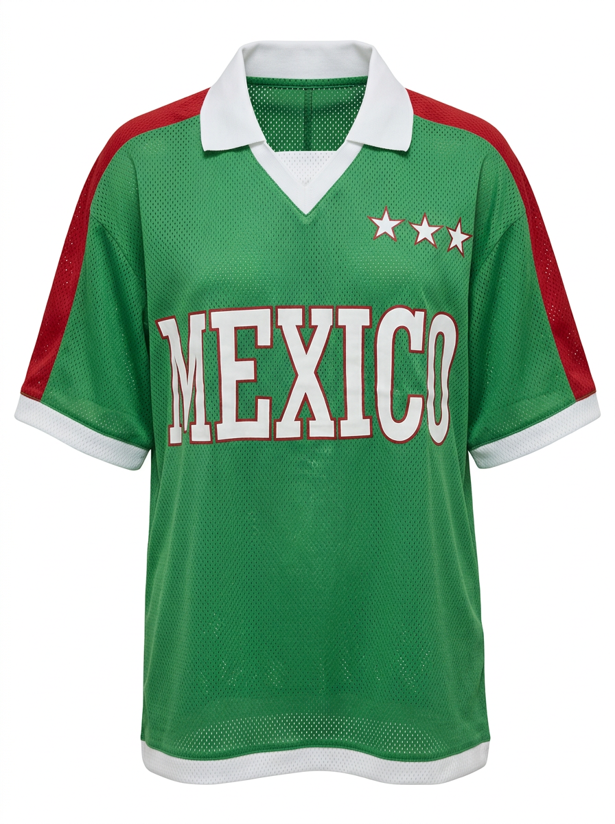 Ghost cut image of a green Mexico jersey on a white background.