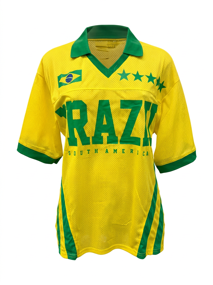 Ghost cut image of a yellow Brazil jersey on a white background.