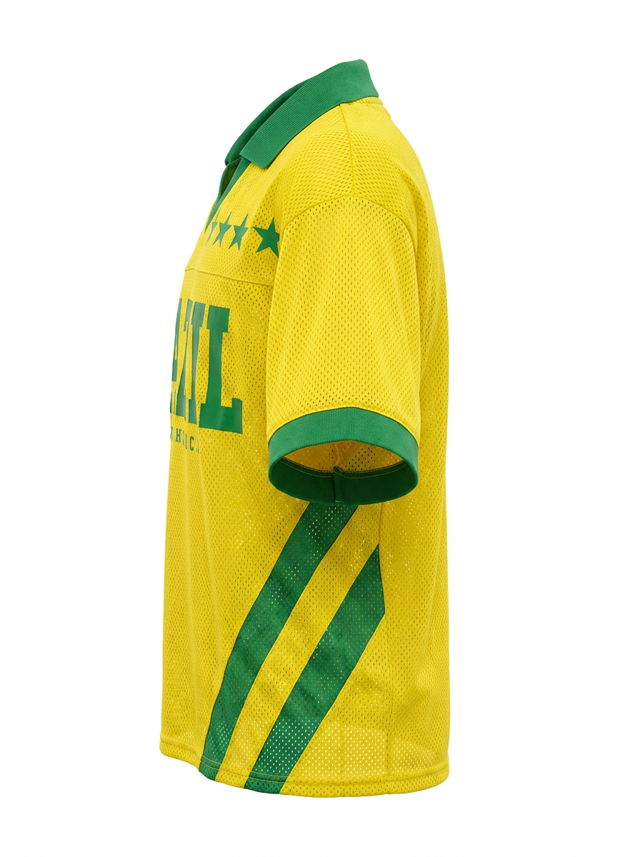 Ghost cut image of a yellow Brazil jersey on a white background.