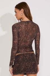 LEOPARD PRINT SEMI SHEER LONG SLEEVE TOP