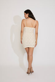 ADJUSTABLE STRAP FLORAL RUFFLE DETAIL LACE MINI DRESS
