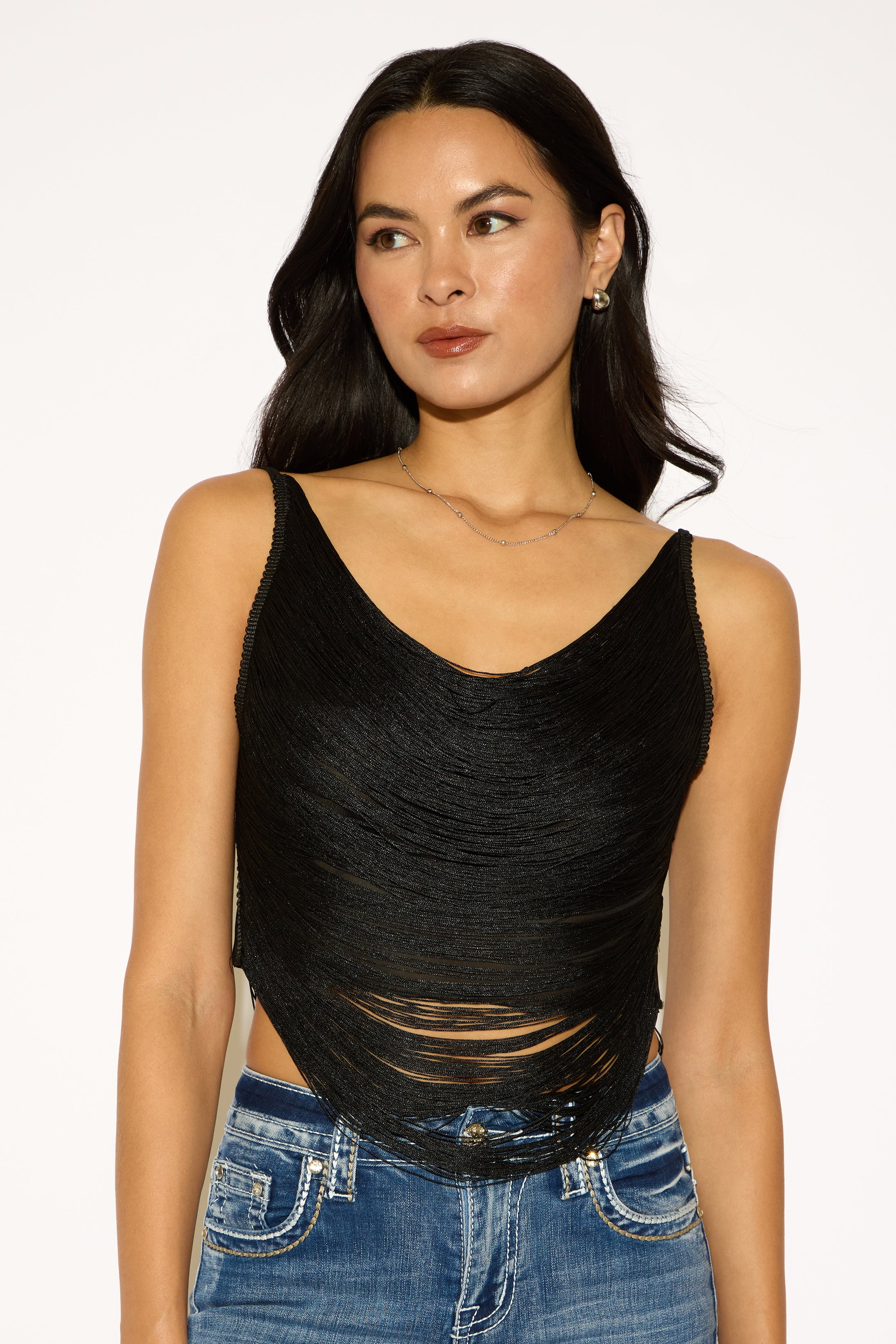 CAMI STRAP FRINGE TOP