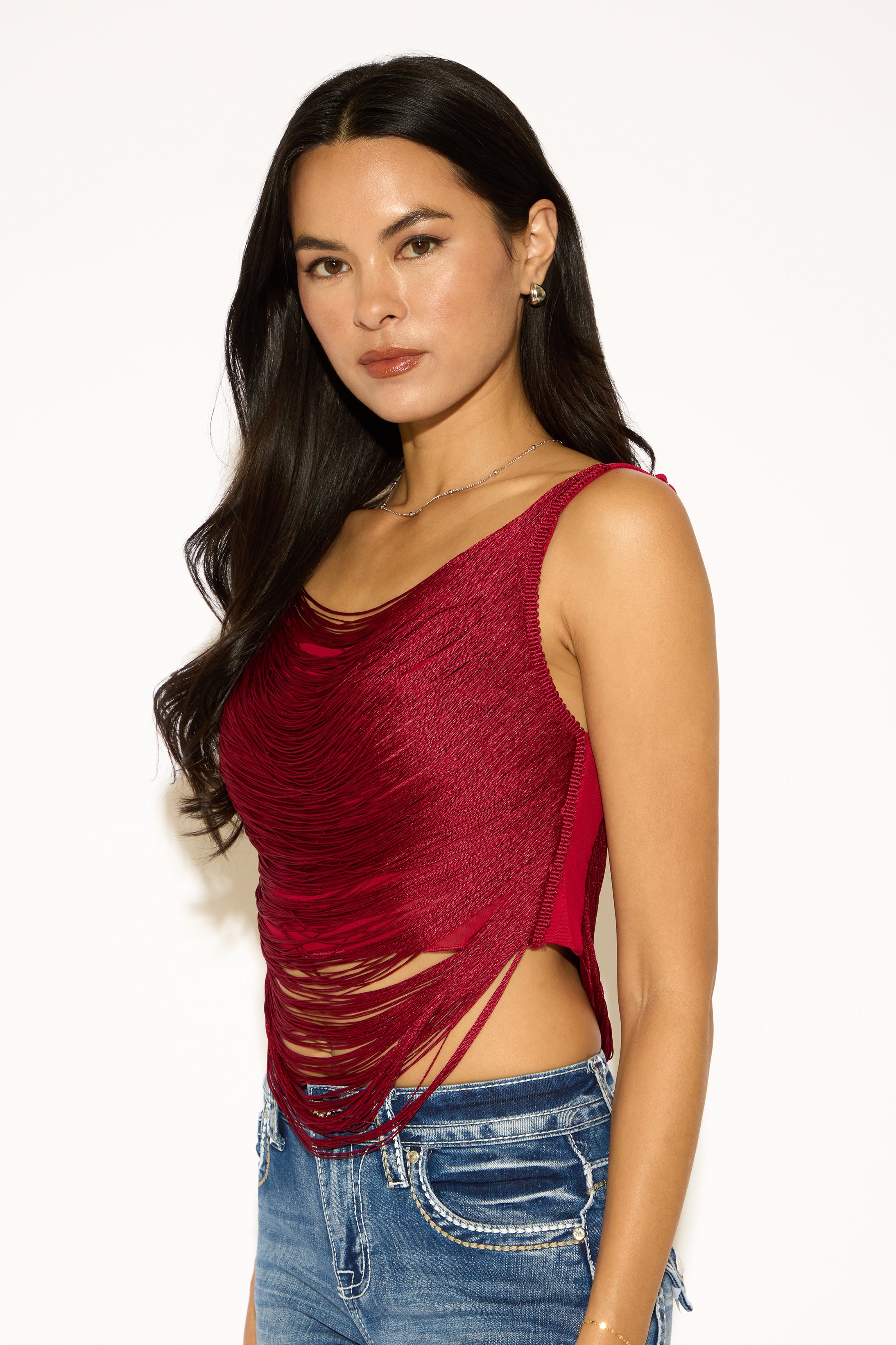 CAMI STRAP FRINGE TOP