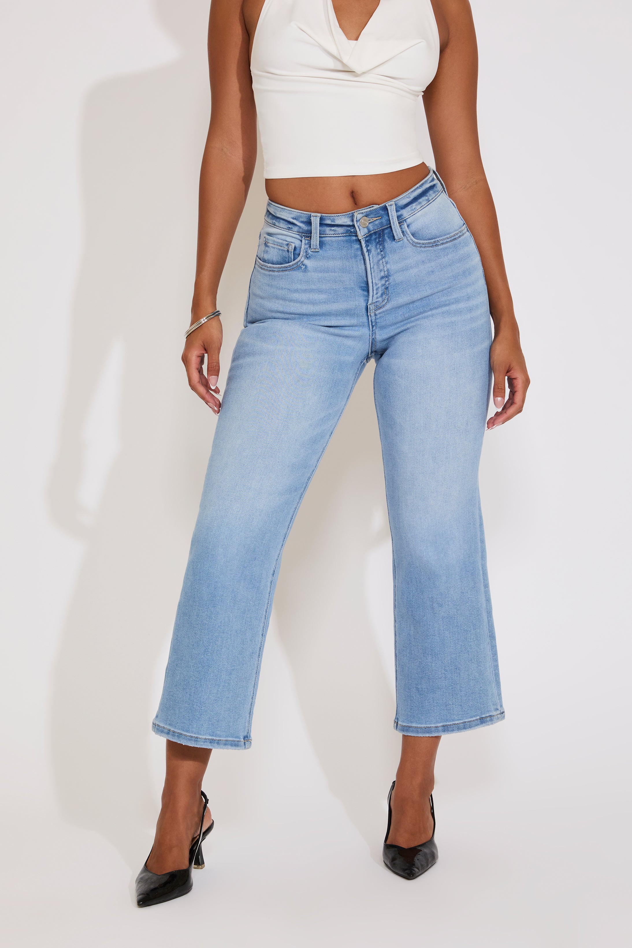 TUMMY CONTROL HIGH RISE WIDE LEG ANKLE DENIM PANT