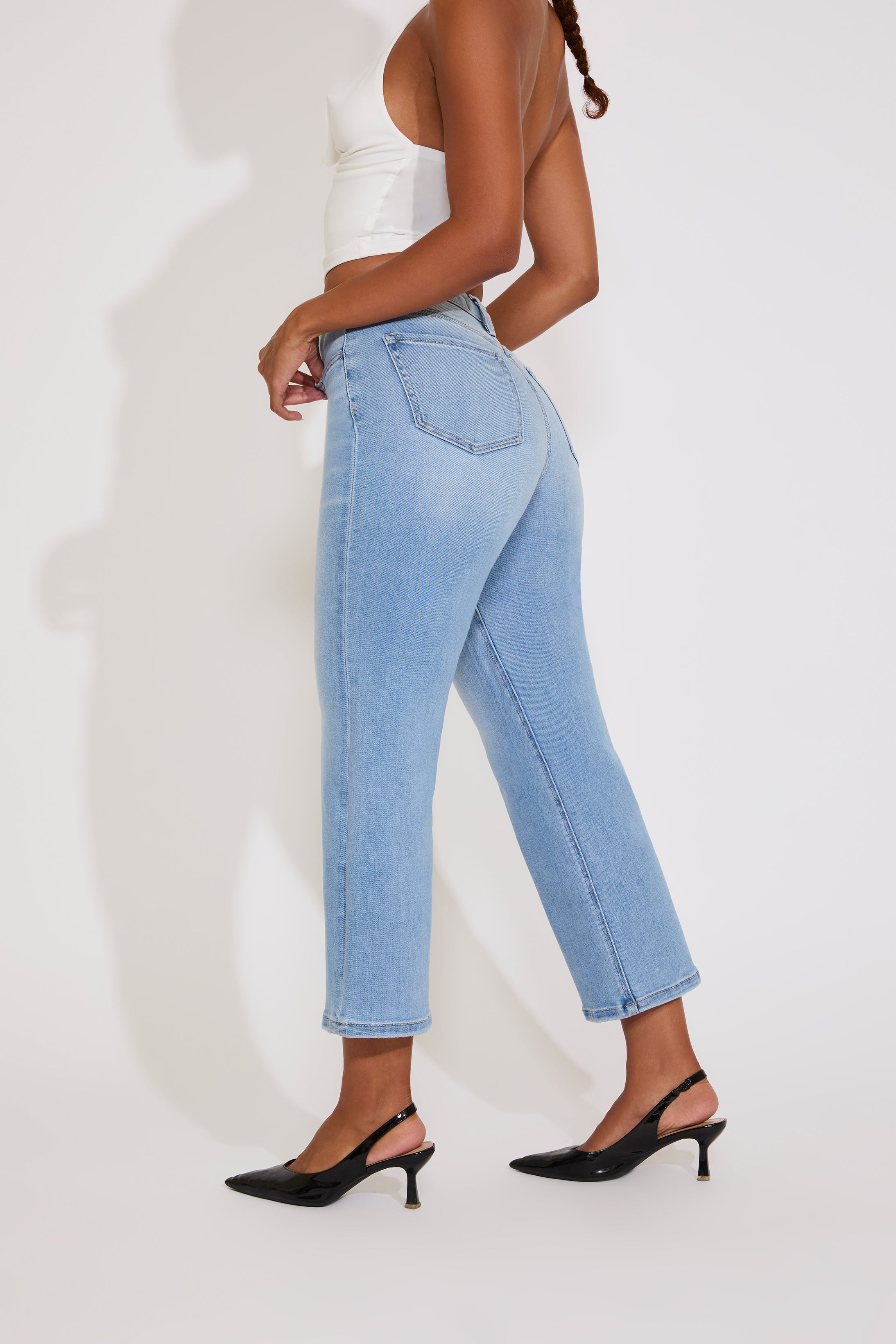 TUMMY CONTROL HIGH RISE WIDE LEG ANKLE DENIM PANT