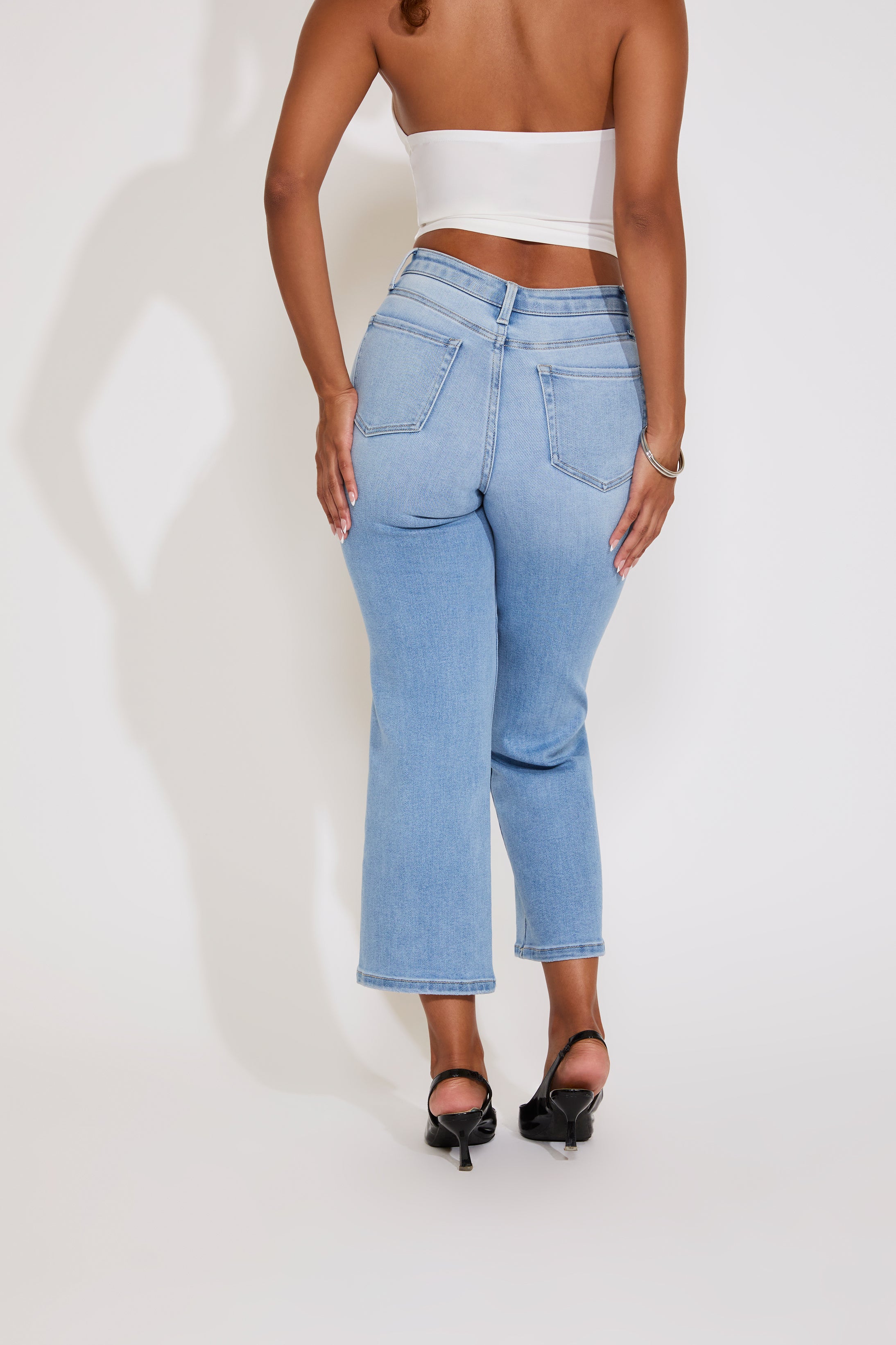TUMMY CONTROL HIGH RISE WIDE LEG ANKLE DENIM PANT