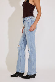 HIGH RISE DISTRESSED STRAIGHT LEG DENIM PANT