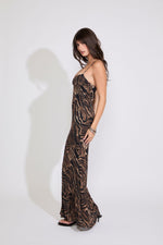 ZEBRA PRINT SLEEVELESS DROP WAIST MAXI DRESS