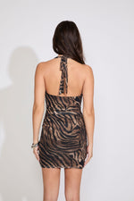 TIE COWL NECK ZEBRA PRINT MINI DRESS