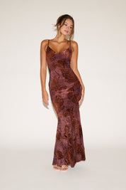 VINTAGE TIE DYE PAISLEY FLOCKING MERMAID MAXI DRESS