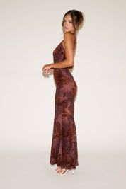VINTAGE TIE DYE PAISLEY FLOCKING MERMAID MAXI DRESS