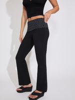 POLKA DOT WAISTBAND FLARE LEG PULL ON PANT