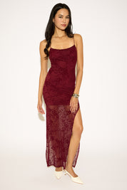 FLORAL MESH OVERLAY MAXI DRESS WITH MINI LINER