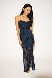 FLORAL MESH OVERLAY MAXI DRESS WITH MINI LINER