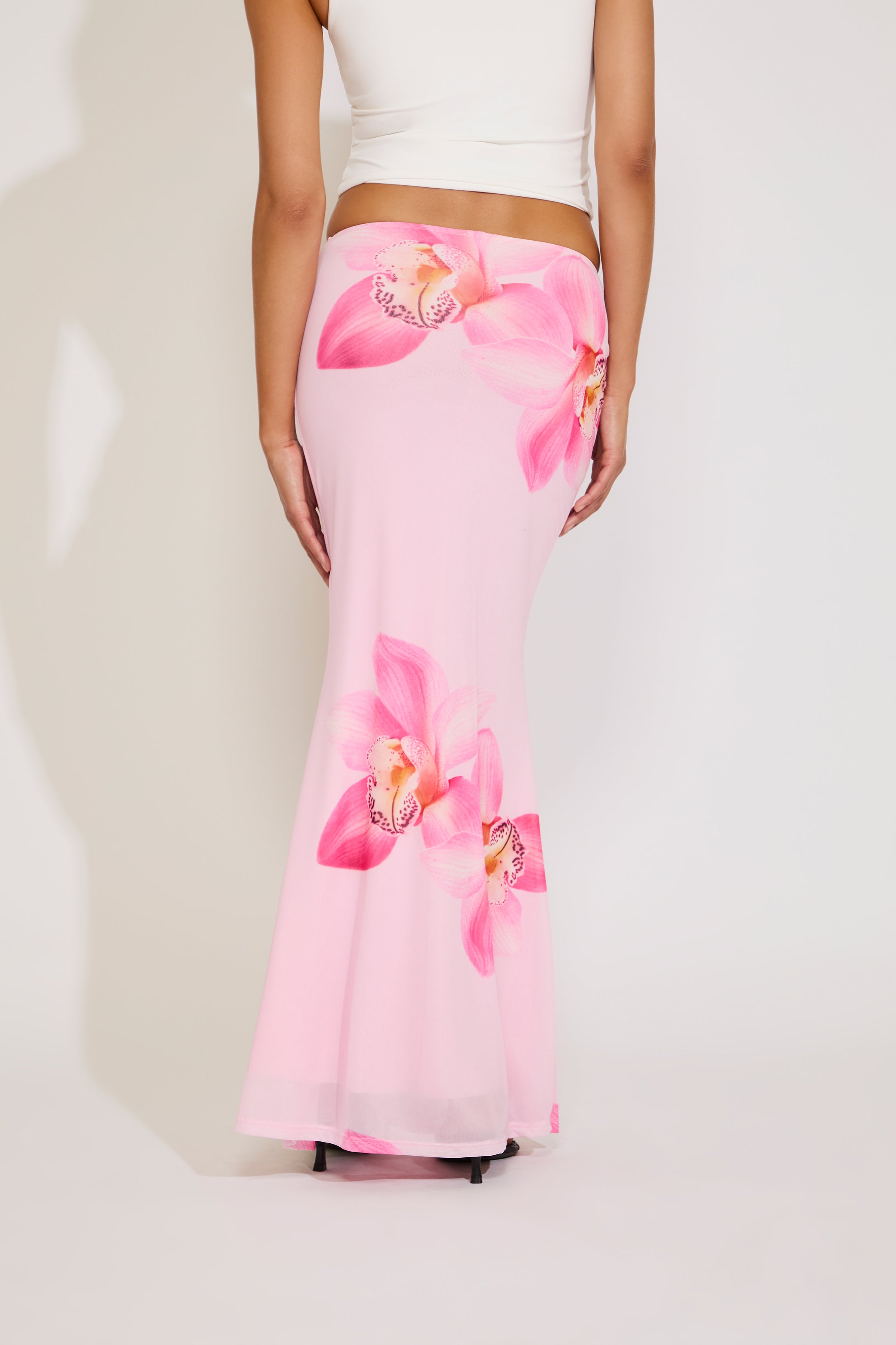 ORCHID PRINT SLIM FIT MAXI SKIRT