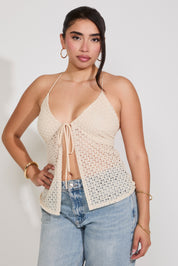 SLEEVELESS HOLLOW OUT KNIT X BACK BUTTERFLY TOP