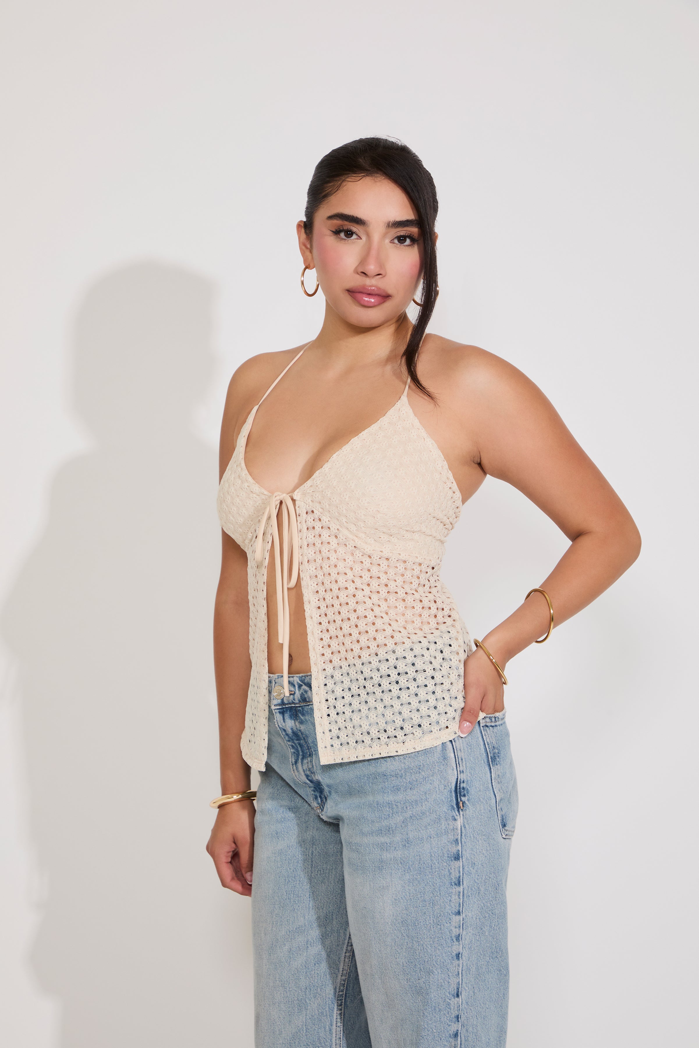 SLEEVELESS HOLLOW OUT KNIT X BACK BUTTERFLY TOP