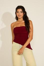 ASYMMETRIC TUBE TOP WITH LETTUCE TRIM