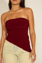 ASYMMETRIC TUBE TOP WITH LETTUCE TRIM