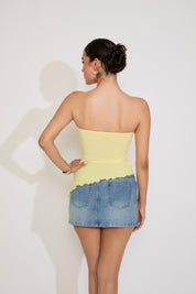ASYMMETRIC TUBE TOP WITH LETTUCE TRIM