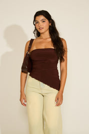 ASYMMETRIC TUBE TOP WITH LETTUCE TRIM