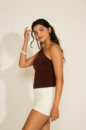 ONE SHOULDER RUCHED SLIM FIT TOP