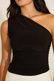 ONE SHOULDER RUCHED SLIM FIT TOP