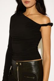ONE TWIST SHOULDER BOAT NECK LONG SLEEVE TOP