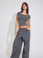 BOAT NECK CAP SLEEVE BOXY FIT TOP