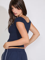 BOAT NECK CAP SLEEVE BOXY FIT TOP